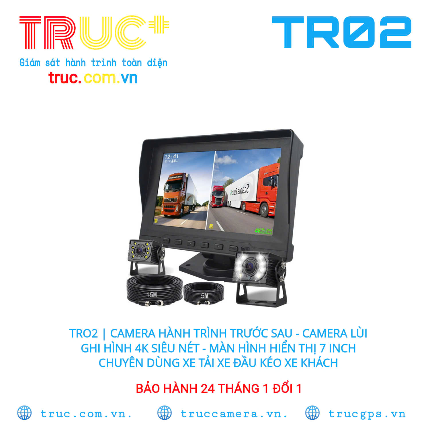TR02 4K | Camera Hành Trình Ghi Hình Trước Sau Tích Hợp Camera Lùi Xe Tải Xe Đầu Kéo