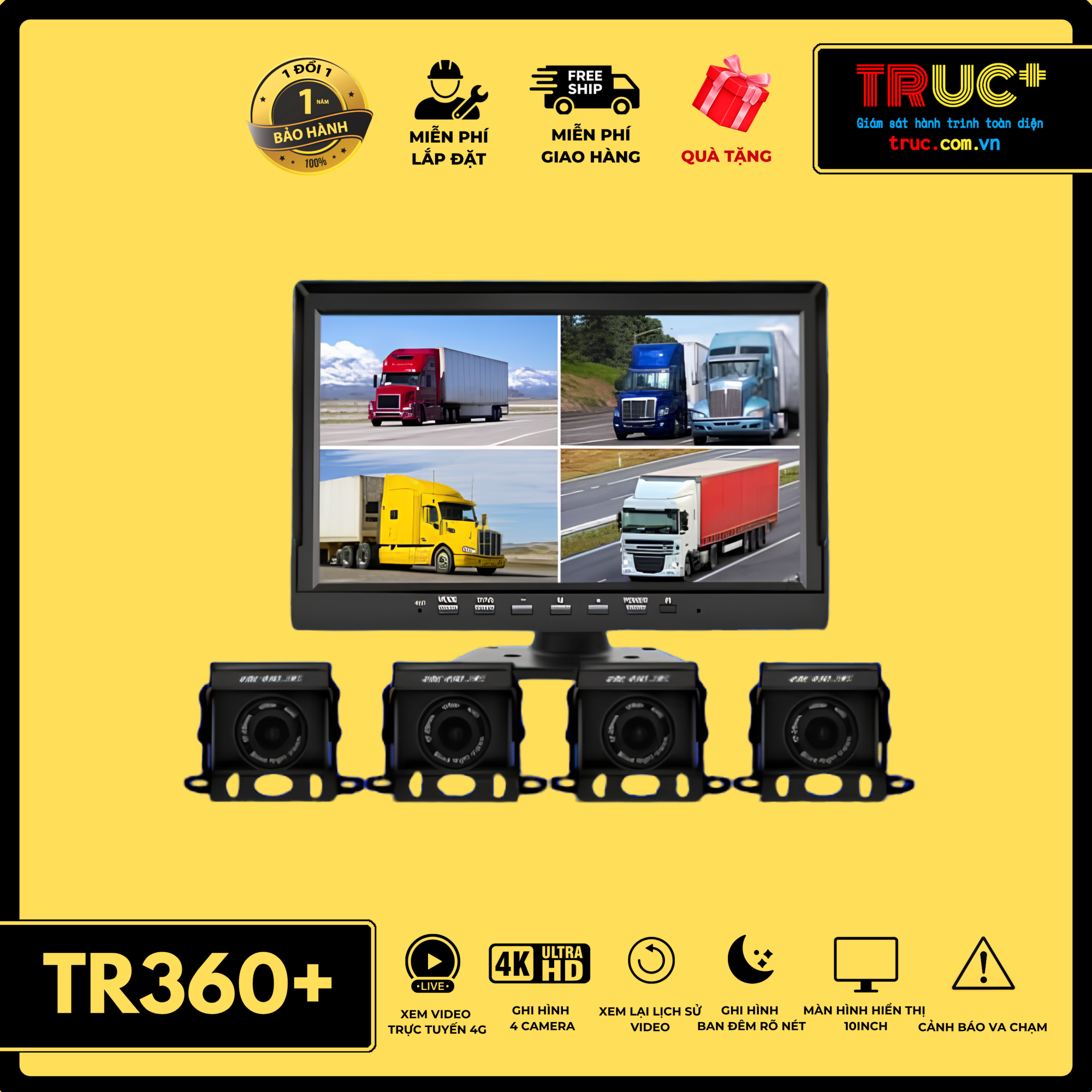 TR360 4K | Camera 360 Camera Hành Trình Chuyên Dùng Xe Tải Xe Khách Xe Đầu Kéo