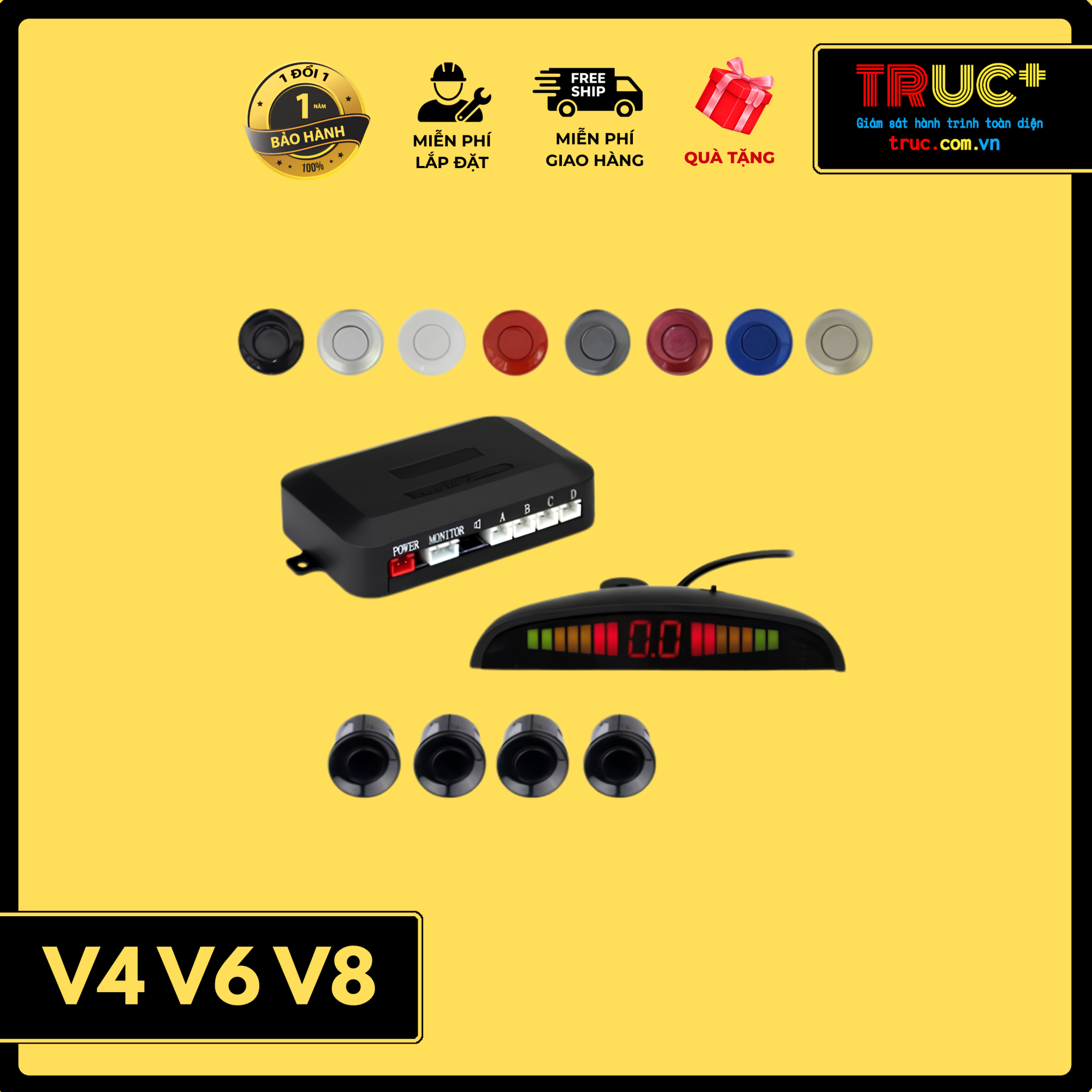 V4 V6 V8 | Cảm biến khoảng cách va chạm tiến lùi ôtô 4 - 6 - 8 mắt