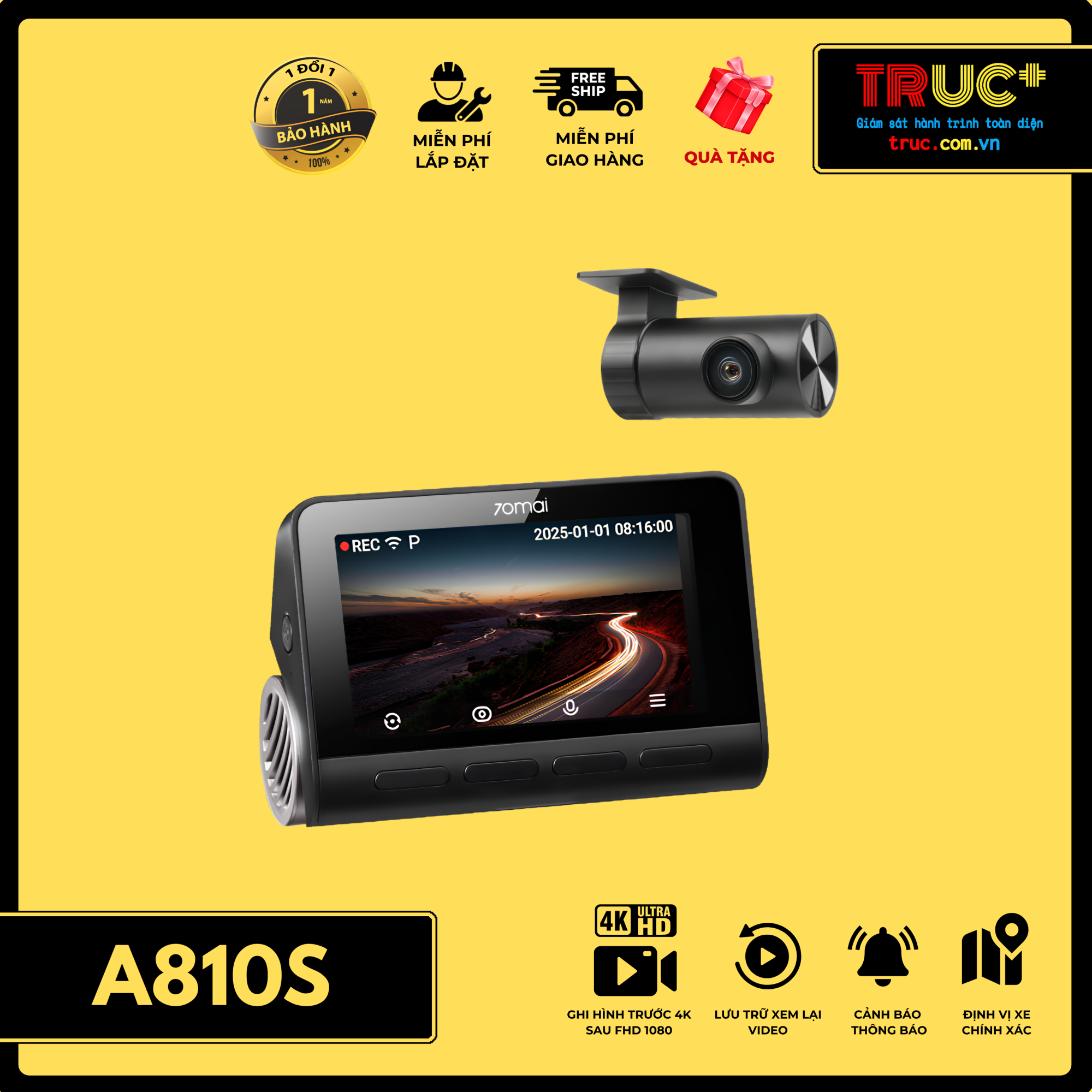 A810S | CAMERA HÀNH TRÌNH 70MAI 4K SIÊU NÉT