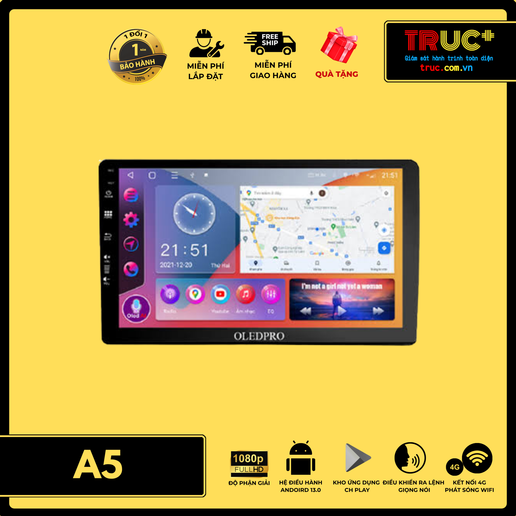 A5 Màn Hình Android Nhiều Tiện Ích Thông Minh | Cảnh Báo Giao Thông