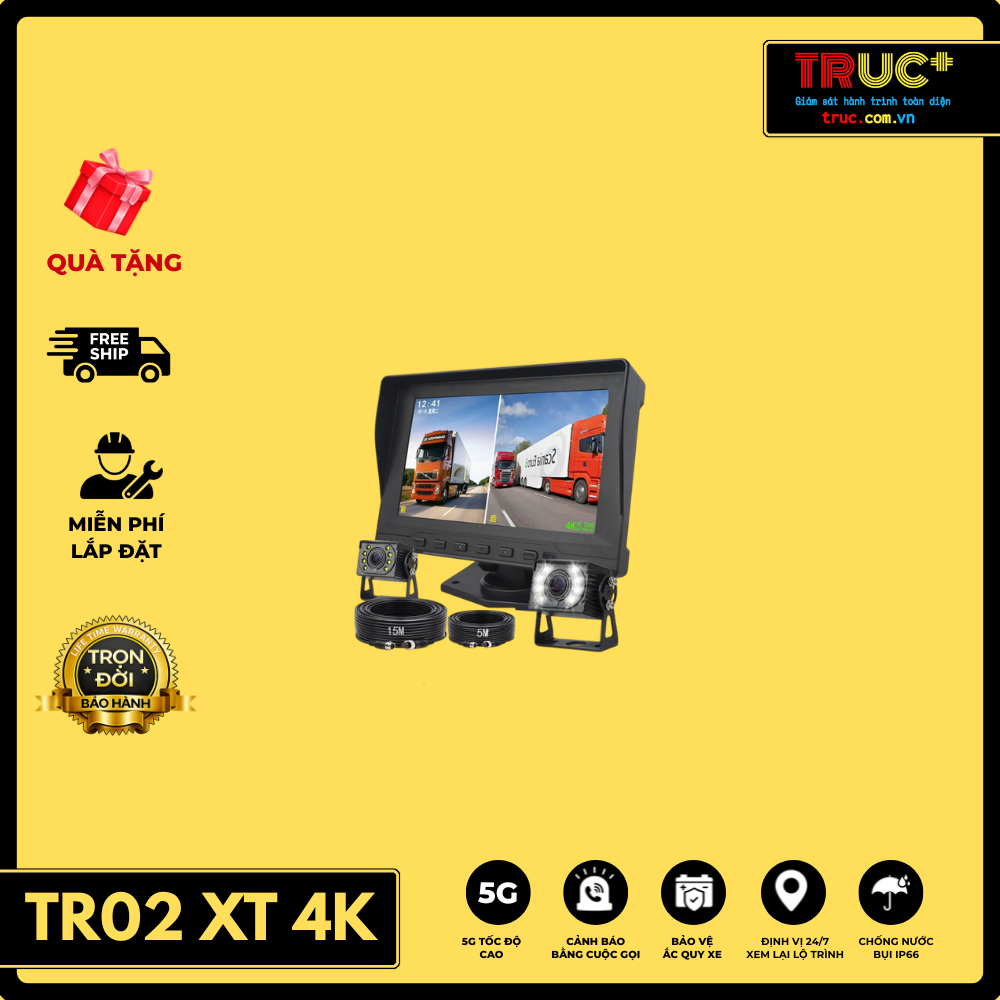 TR02 XT 4K | Camera Hành Trình Ghi Hình Trước Sau Tích Hợp Camera Lùi Xe Tải Xe Đầu Kéo Xe Khách